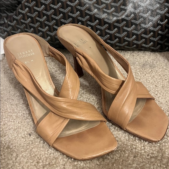 Stuart Weitzman Camel Leather Crisscross Sandals - Picture 1 of 11